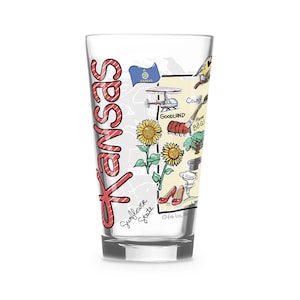Kansas  Glass, Kansas Drinking Glass, Kansas Drinkware, Kansas Gift