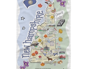 Custom New Hampshire Tea Towel, Custom New Hampshire Map Tea Towel, Custom New Hampshire Map Tea Towel - Microfiber Tea Towel