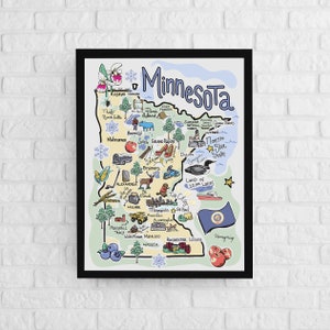 Minnesota Art, Minnesota Map, Minnesota Poster, Unframed, State Map Poster