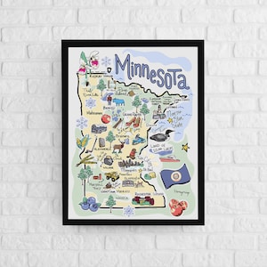 Minnesota Art, Minnesota Map, Minnesota Poster, Unframed, State Map Poster