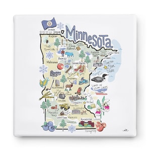 Minnesota Art on Square Canvas, Minnesota Map Canvas Art, Minnesota Print for Wall, Available in all 50 States, State Art, State Prints