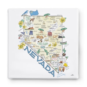 Nevada Art on Square Canvas, Nevada Map Canvas Art, Nevada Print for Wall, Available in all 50 States, State Art, State Prints