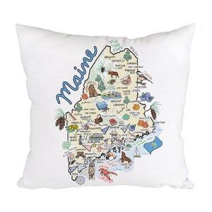 Maine Map Pillow, 18&quot;x18&quot; Maine Pillow, Maine State Map Pillow, Indoor/Outdoor Pillow