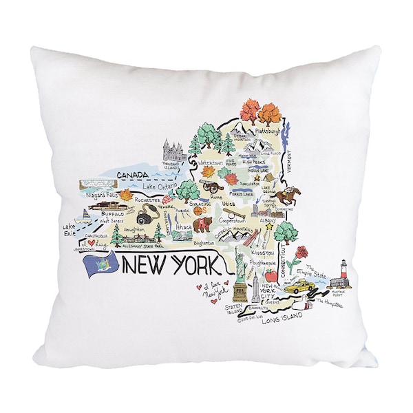 New York Map Pillow, 18"x18" New York Pillow, New York State Map Pillow, Indoor/Outdoor Pillow