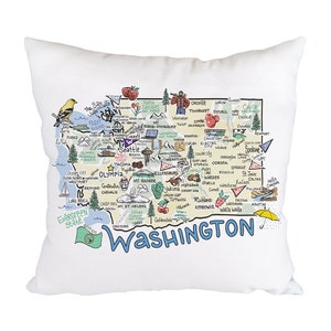 Washington Map Pillow, 18"x18" Washington Pillow, Washington State Map Pillow, Indoor/Outdoor Pillow