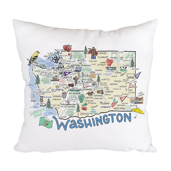 Washington Map Pillow, 18"x18" Washington Pillow, Washington State Map Pillow, Indoor/Outdoor Pillow