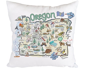 Oregon Map Pillow, 18"x18" Oregon Pillow, Oregon State Map Pillow, Indoor/Outdoor Pillow
