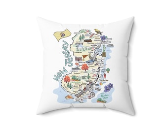 New Jersey Map Pillow: Hand-Drawn State Pride, 18" Indoor