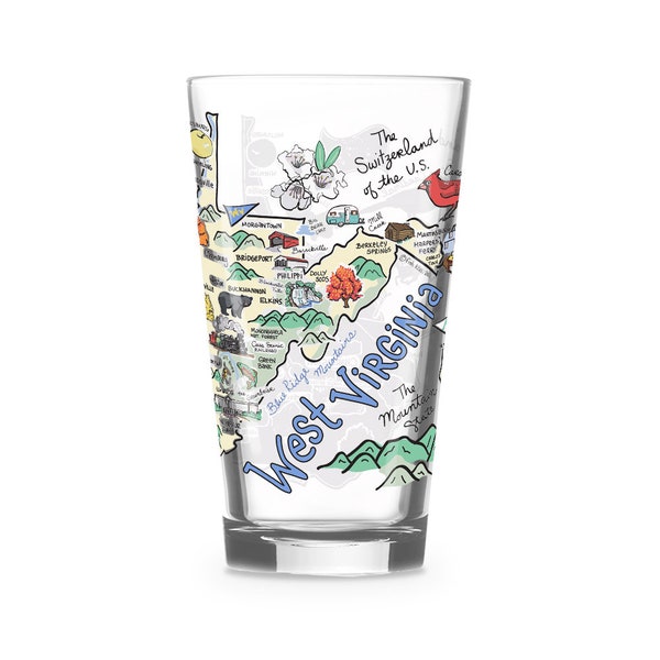 West Virginia  Glass, West Virginia Drinking Glass, West Virginia Drinkware, West Virginia Gift