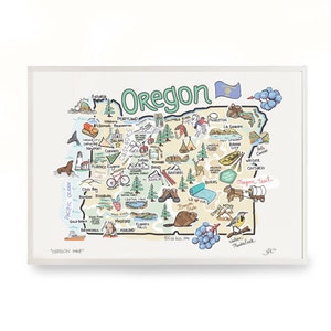 Oregon Map, Oregon Print, Unframed, Printed on watercolor paper