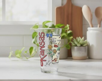 Customizable Kansas Drinking Glass: Embossed State Souvenir, 16 oz
