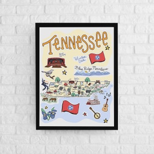 Tennessee Art, Tennessee Map, Tennessee Poster, Unframed, State Map Poster