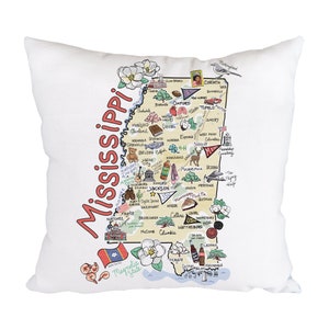 Mississippi Map Pillow, 18"x18" Mississippi Pillow, Mississippi State Map Pillow, Indoor/Outdoor Pillow