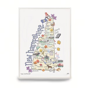New Hampshire Art Print: Signed Watercolor Map