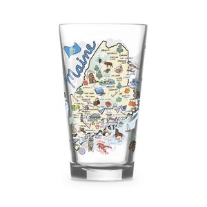 Maine  Glass, Maine Drinking Glass, Maine Drinkware, Maine Gift