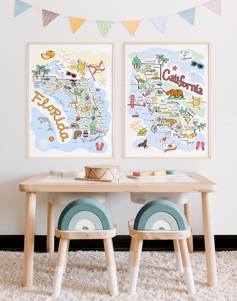 New York Art Map Poster: Illustrated State Landmarks, Unframed image 2