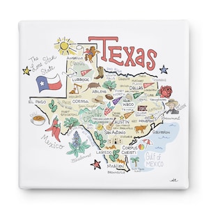 Texas Art on Square Canvas, Texas Map Canvas Art, Texas Print for Wall, Available in all 50 States, State Art, State Prints