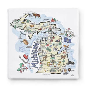 Michigan Art on Square Canvas, Michigan Map Canvas Art, Michigan Print for Wall, Available in all 50 States, State Art, State Prints