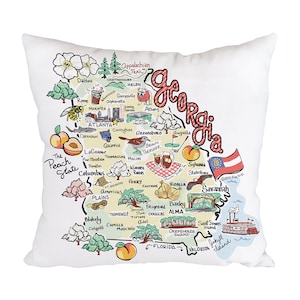 Georgia Map Pillow, 18"x18" Georgia Pillow, Georgia State Map Pillow, Indoor/Outdoor Pillow