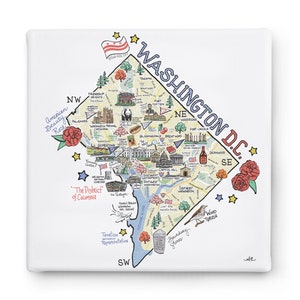 Washington DC Art on Square Canvas, Washington DC Map Canvas Art, Washington DC Print for Wall, Available in all 50 States, State Prints image 1