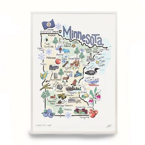 Minnesota Art, Minnesota Map, Minnesota Print, Unframed, Printed on watercolor paper