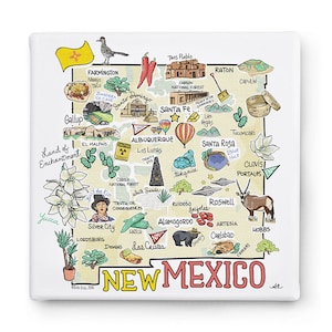 New Mexico Art on Square Canvas, New Mexico Map Canvas Art, New Mexico Print for Wall, Available in all 50 States, State Art, State Prints