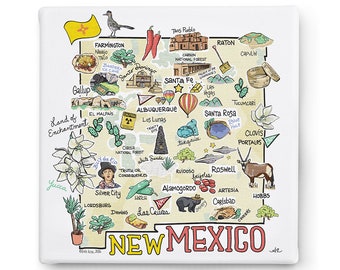 New Mexico Art on Square Canvas, New Mexico Map Canvas Art, New Mexico Print for Wall, Available in all 50 States, State Art, State Prints