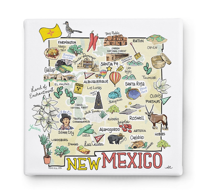 New Mexico Art on Square Canvas New Mexico Map Canvas Art Etsy