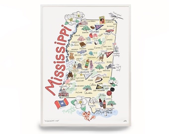 Mississippi Map Art Print: Signed Watercolor Illustration