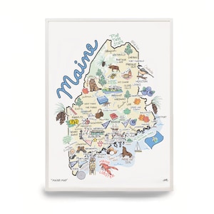 Maine Map Art Print: Signed Watercolor Illustration