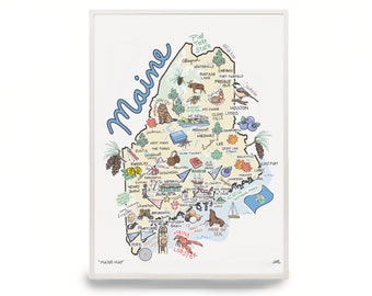 Maine Map Art Print: Signed Watercolor Illustration