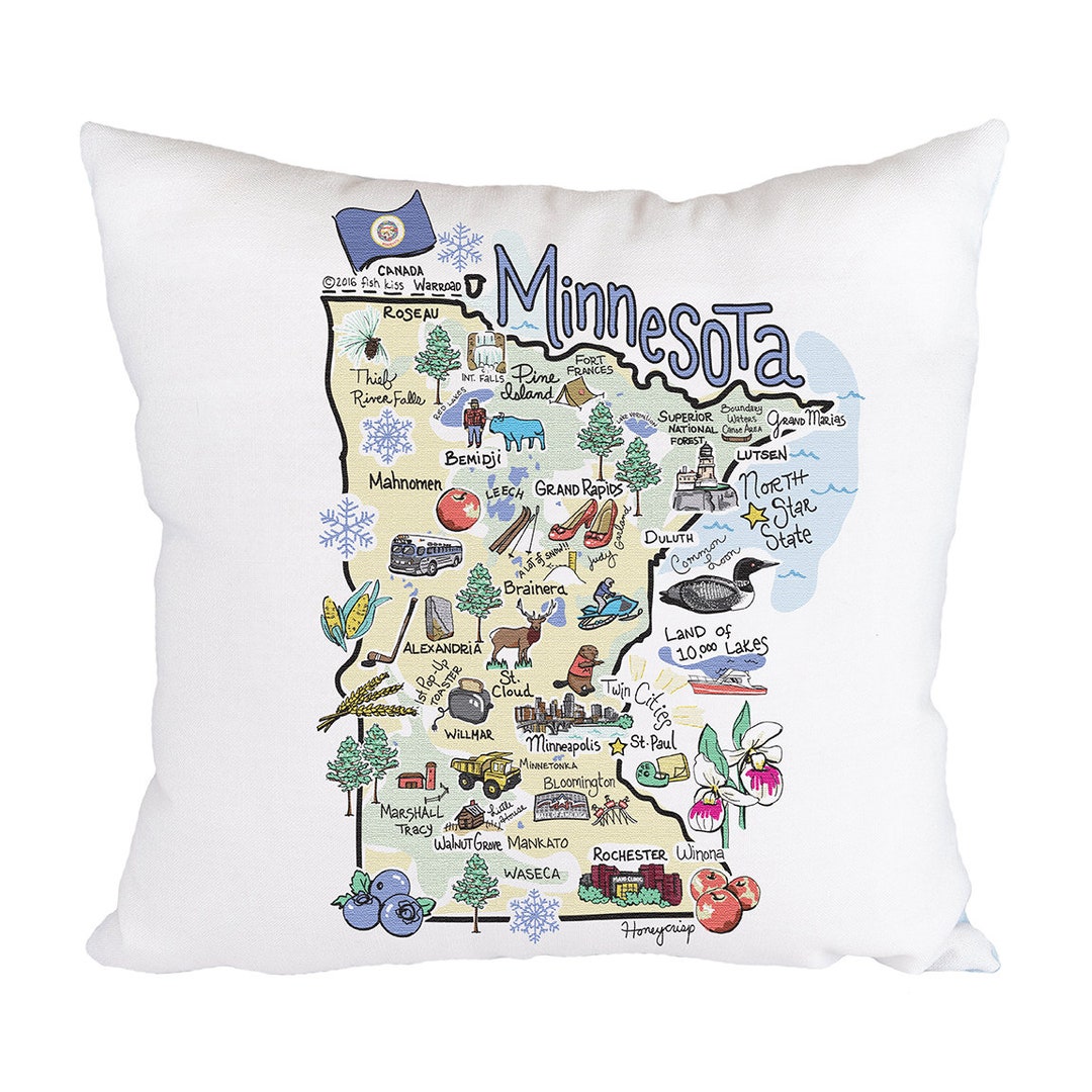 Minnesota Map Pillow, 18x18 Minnesota Pillow, Minnesota State Map