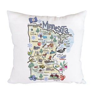 Minnesota Map Pillow, 18&quot;x18&quot; Minnesota Pillow, Minnesota State Map Pillow, Indoor/Outdoor Pillow