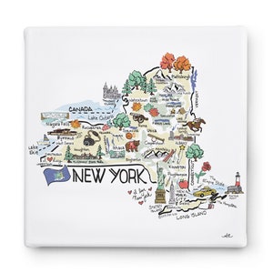 New York Art on Square Canvas, New York Map Canvas Art, New York Print for Wall, Available in all 50 States, State Art, State Prints