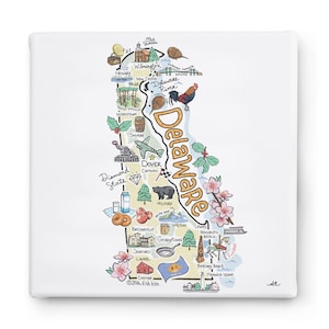 Delaware Art on Square Canvas, Delaware Map Canvas Art, Delaware Print for Wall, Available in all 50 States, State Art, State Prints