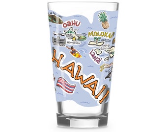 Hawaii  Glass, Hawaii Drinking Glass, Hawaii Drinkware, Hawaii Gift