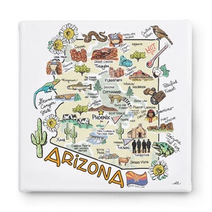 Arizona Art on Square Canvas, Arizona Map Canvas Art, Arizona Print for Wall, Available in all 50 States, State Art, State Prints