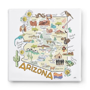 Arizona Art on Square Canvas, Arizona Map Canvas Art, Arizona Print for Wall, Available in all 50 States, State Art, State Prints