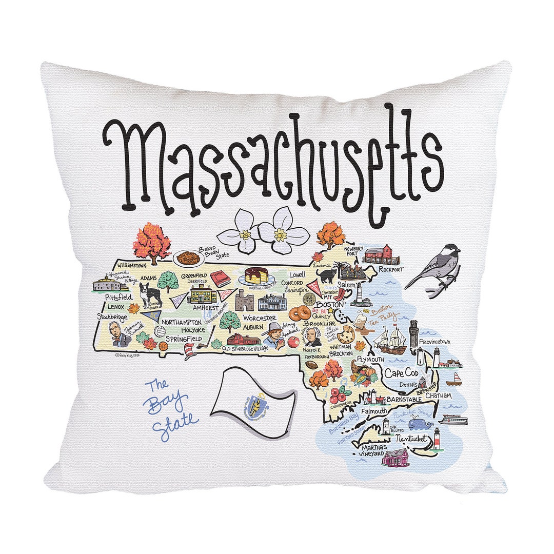 Massachusetts Map Pillow, 18 X 18 Massachusetts Pillow, Massachusetts