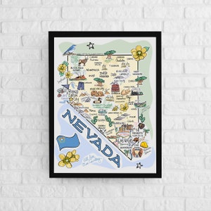 Nevada Art, Nevada Map, Nevada Poster, Unframed, State Map Poster