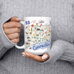 Customizable Connecticut Map Coffee Mug: 15 oz. State Souvenir Gift