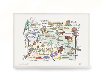 Wyoming Map, Wyoming Print, Unframed, Printed on watercolor paper