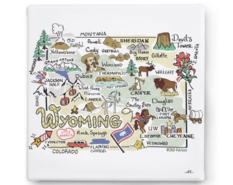 Wyoming Art on Square Canvas, Wyoming Map Canvas Art, Wyoming Print for Wall, Available in all 50 States, State Art, State Prints