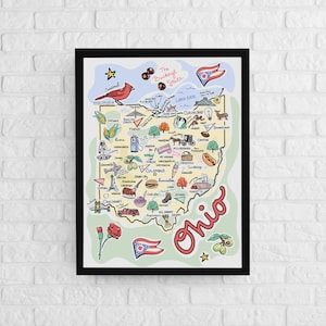 Ohio Art, Ohio Map, Ohio Poster, Unframed, State Map Poster