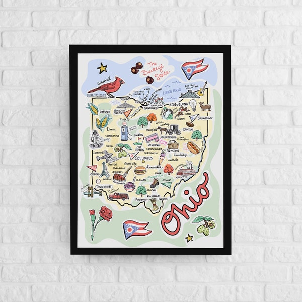 Ohio Art, Ohio Map, Ohio Poster, Unframed, State Map Poster