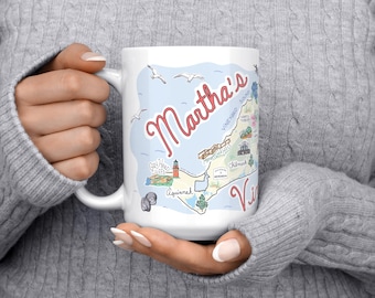 Martha's Vineyard Map Mug: Glossy Ceramic Coffee Mug