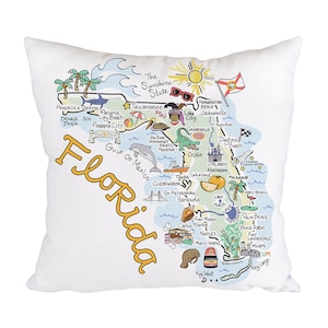 Florida Map Pillow, 18"x18" Florida Pillow, Florida State Map Pillow, Indoor/Outdoor Pillow
