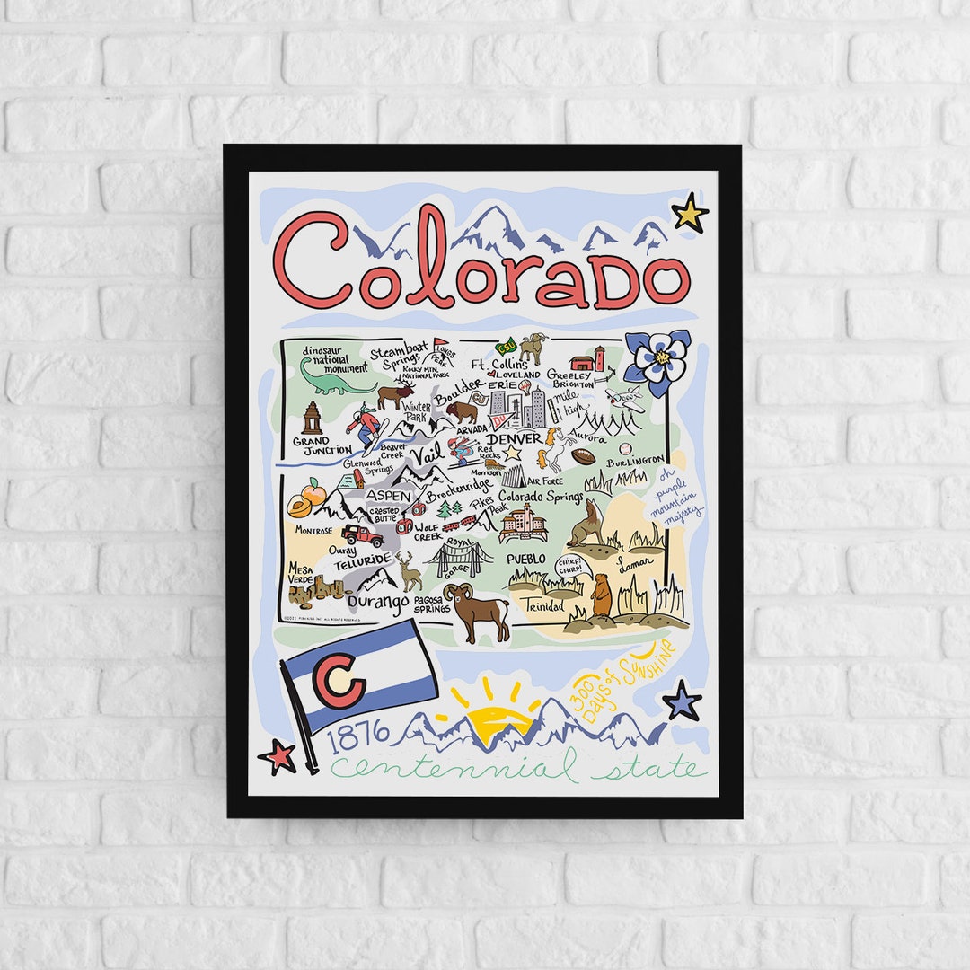 Colorado Art, Colorado Map, Colorado Poster, Unframed, State Map Poster ...