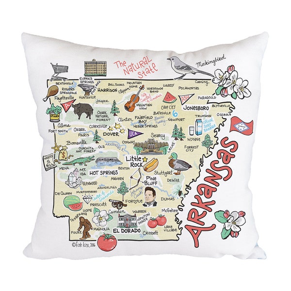 Arkansas Map Pillow, 18"x18" Arkansas Pillow, Arkansas State Map Pillow, Indoor/Outdoor Pillow