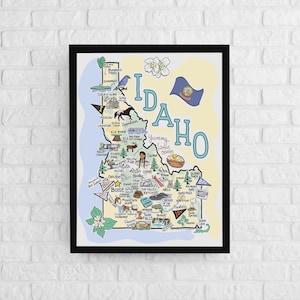 Idaho Art, Idaho Map, Idaho Poster, Unframed, State Map Poster